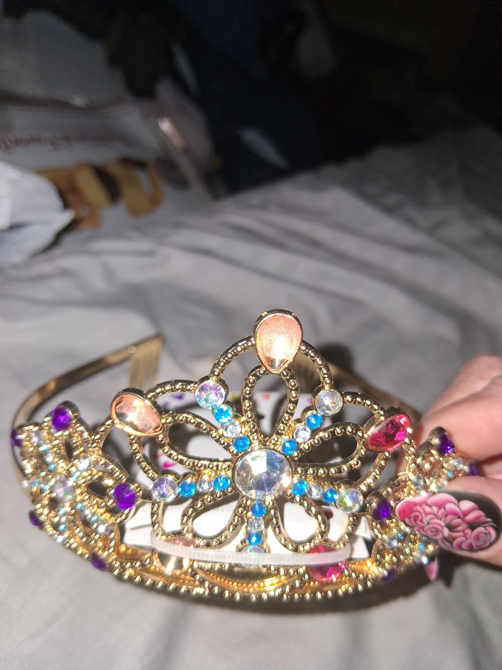 Claire's Gold Jeweled Kids Tiara Headband with Multicolor Gems